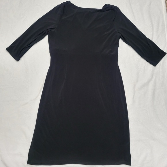 LAUREN Ralph Lauren Black Ruched Jersey Sheath Dress Size 16W VNeck  3/4 Sleeve - Picture 6 of 8